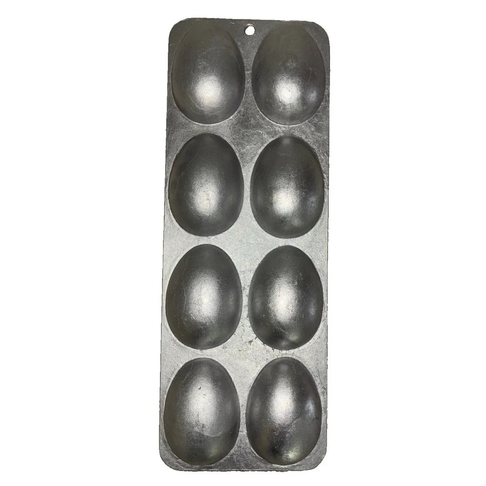 VTG Heavy Aluminum Cast Metal 8 Egg Candy Baking Mold Easter Farm Industrial Art